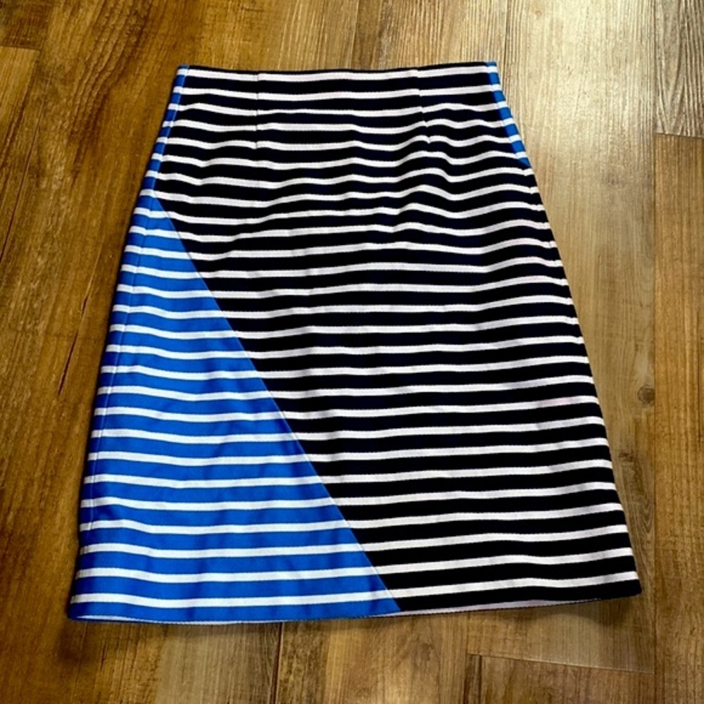 J. Crew blue white and black striped lined pencil skirt size 2
